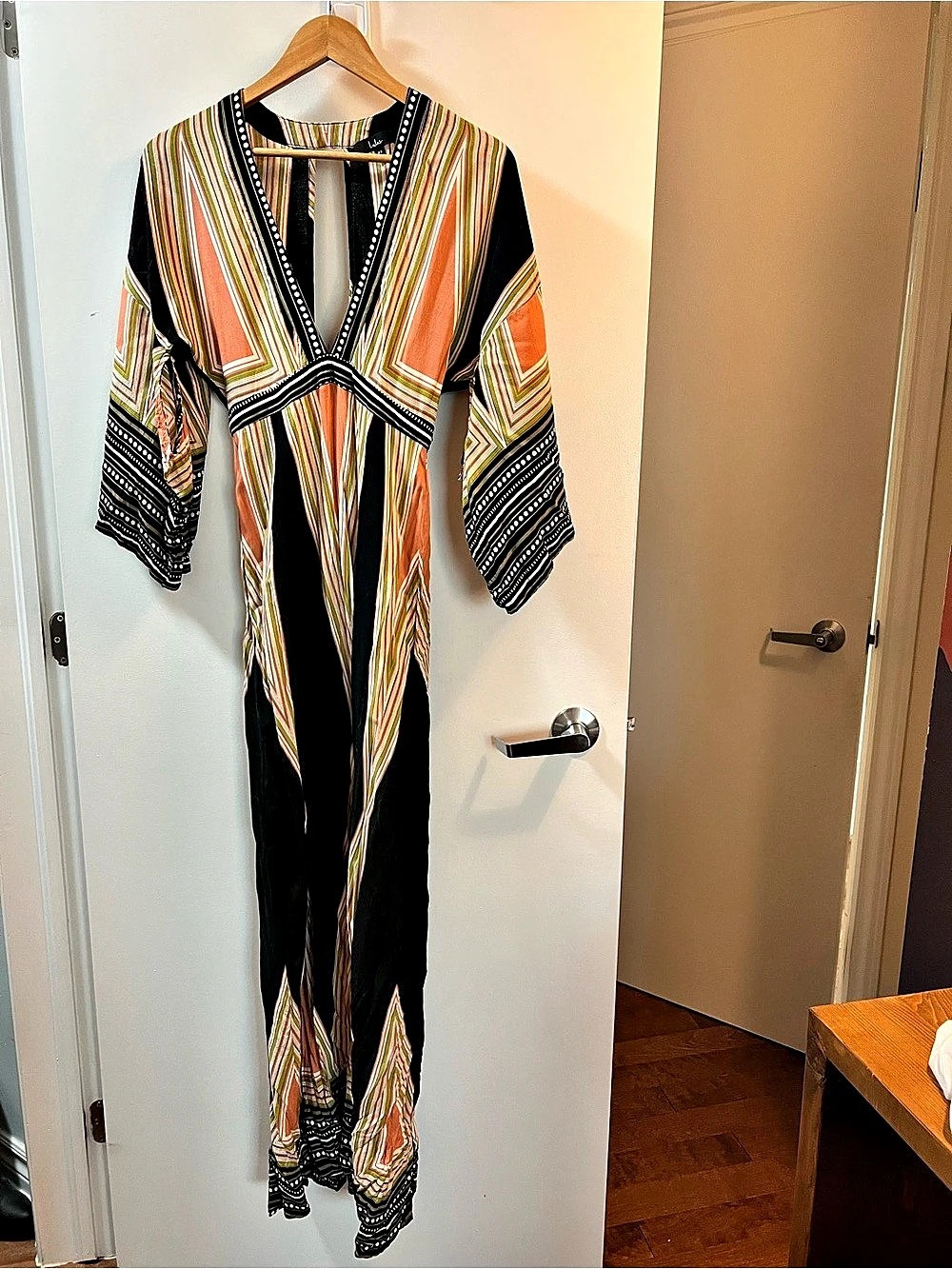 lulus Geometric Maxi Dress in Black & Orange Size XS